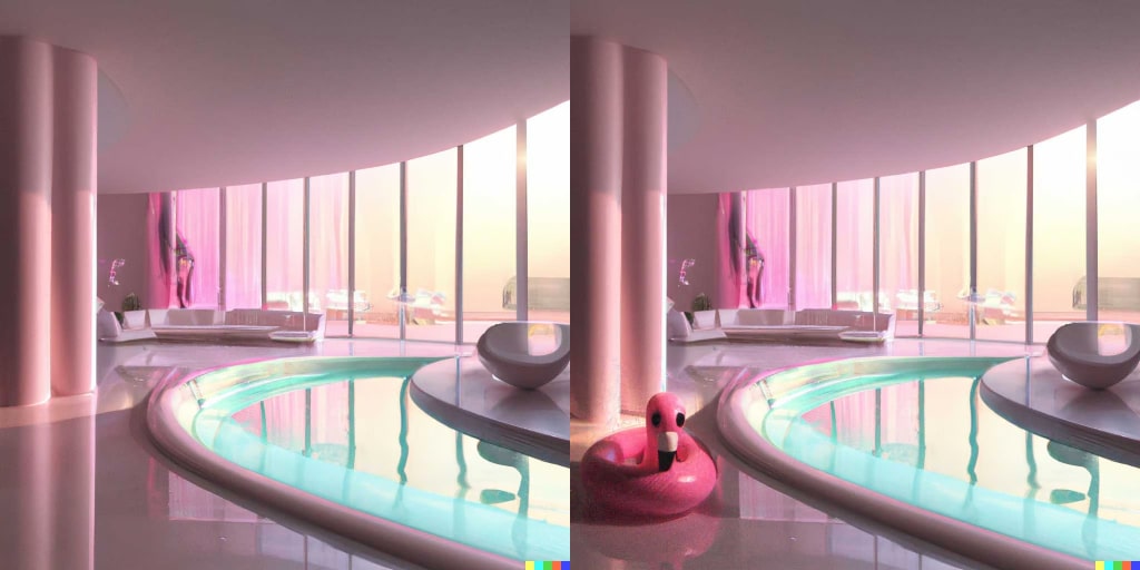 Inpainting result adding a flamingo beside a pool