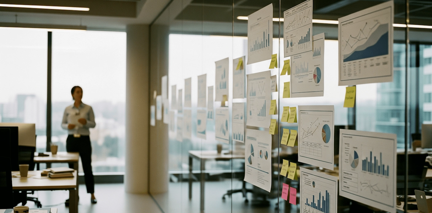 Professional workspace with research notes