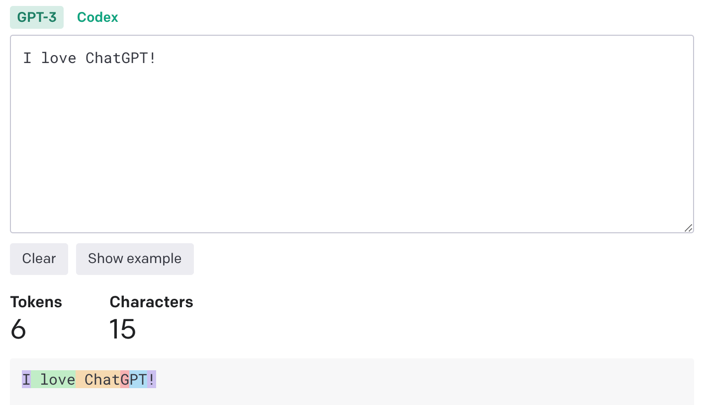 Token counting example